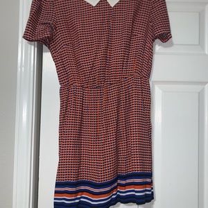 Forever 21 Orange and Blue Dots and Stripe Dress with Collar